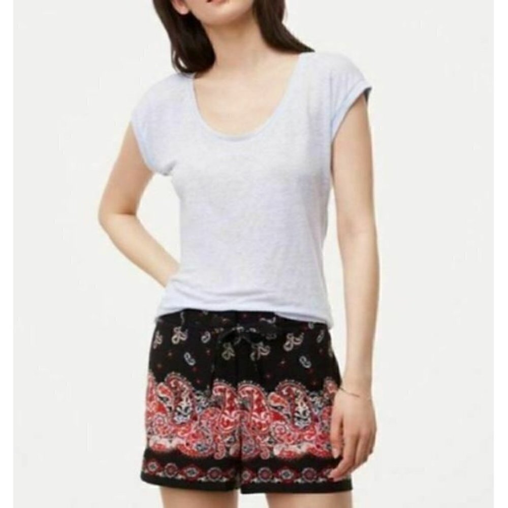 Ann Taylor LOFT Womens Petite Size 2 Sunset Paisley Tie Waist Shorts Boho